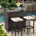 HBBOOMLIFE 3-Piece Outdoor Patio Set Black Brown Wicker Table Set Patio and Two Stools with Cushions for Backyards Lawn Garden Deck or Poolside