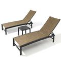 Pellebant Set of 3 Outdoor Chaise Lounge Aluminum Adjustable Patio Chairs With Table Brown