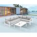 Ouootto Outdoor All-Weather White Aluminum Sectional Sofa Conversation Set Corner Sofas with Light Grey Cushions - 3 Piece