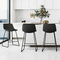 xrboomlife Alexander Indoor/Outdoor Industrial Faux Leather Stools Set of 3 Urban Armless Dining Chairs with Metal Legs Modern Counter Height Barstools for High Table Kitchen Island Cha
