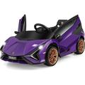 OLAKIDS 12V Licensed Lamborghini Sian Kids Ride On Car with Parent Remote Control Spring Suspension MP3 Player Electric Toy Roadster Carbon Fiber Textured for Toddler (Purple)