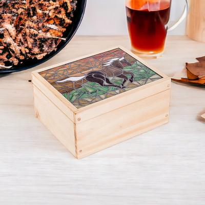 Delightful Liberty,'Handcrafted Horse Mosaic Pinewood Tea Box in White'
