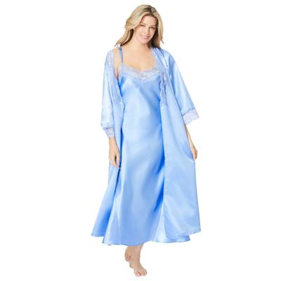 Plus Size Women's The Luxe Satin Long Peignoir Set by Amoureuse in French Blue (Size 4X) Pajamas