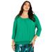 Plus Size Women's Shirred Scoopneck Top by June+Vie in Tropical Emerald (Size 30/32)