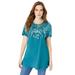 Plus Size Women's Embellished Tunic with Side Slits by Roaman's in Deep Turquoise Sequin Burst (Size 22/24) Long Shirt