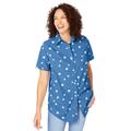 Plus Size Women's Perfect Short Sleeve Shirt by Woman Within in Blue Chambray Stars (Size 4X)