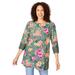 Plus Size Women's Crochet-Trim Three-Quarter Sleeve Tunic by Woman Within in Pine Watercolor Floral (Size 38/40)