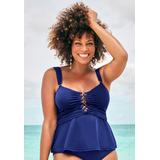 Plus Size Women's Underwire Shirred Ring Bandeau Tankini Top by Swimsuits For All in Deep Sea (Size 16)