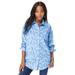 Plus Size Women's Long-Sleeve Kate Big Shirt by Roaman's in Horizon Blue Geo Paisley (Size 44 W) Button Down Shirt Blouse