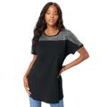 Plus Size Women's Embellished Tunic with Side Slits by Roaman's in Black Embellished Geo (Size 30/32) Long Shirt