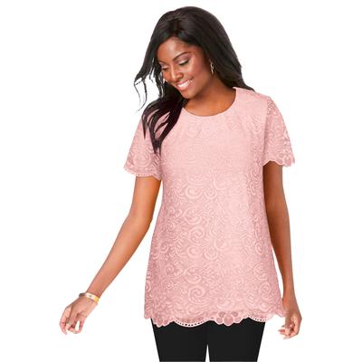 Plus Size Women's Stretch Lace Tunic by Jessica London in Soft Blush (Size 18/20) Long Shirt