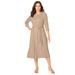 Plus Size Women's Button Boatneck Midi Dress by Jessica London in New Khaki (Size 28 W)