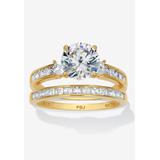 Women's 3.34 Tcw Round Cubic Zirconia 14K Gold-Plated Sterling Silver Bridal Ring Set by PalmBeach Jewelry in Gold (Size 8)
