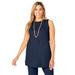 Plus Size Women's Stretch Knit Crepe Sleeveless Tunic by Jessica London in Navy (Size 1X)