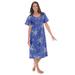 Plus Size Women's Short Pintuck Knit Gown by Only Necessities in Periwinkle Floral (Size 3X)