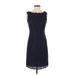 Adrianna Papell Casual Dress - Sheath High Neck Sleeveless: Blue Print Dresses - Women's Size 4