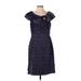 London Times Cocktail Dress - Sheath Scoop Neck Short sleeves: Blue Print Dresses - Women's Size Small