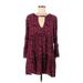 American Eagle Outfitters Casual Dress - Mini Plunge Long sleeves: Burgundy Dresses - Women's Size Large