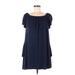 Sweet Lovely by Jen Casual Dress - Popover: Blue Solid Dresses - Women's Size Large