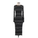 J.Crew Casual Dress - Midi Crew Neck Long sleeves: Black Stripes Dresses - Women's Size Small