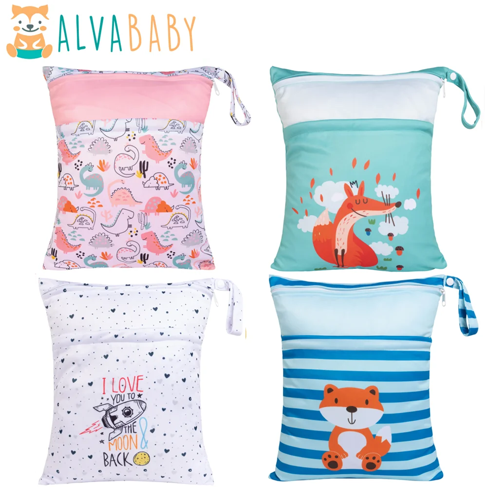 U PICK ALVABABY Sac à couches Sac à couches réutilisable Mode Deux fermetures à glissière Sac sec et humide Sac de piscine