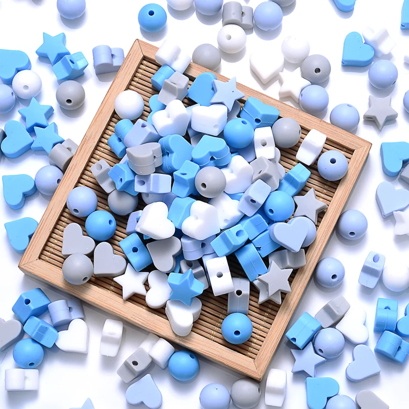 50 pièces mélange de perles de Silicone de Style bébé coeur étoile forme allaitement perles de dentition ensembles bricolage bébé sucette chaîne jouets accessoires