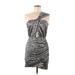 IRO Cocktail Dress - Mini Plunge Sleeveless: Gray Zebra Print Dresses - Women's Size 38