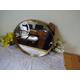 John Lewis mirror brass surround mirror only been opened to photograph leather hanging strap 39 x 39 cm