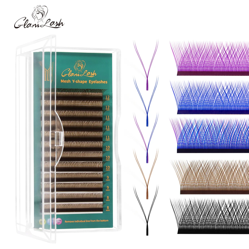 GLAMLASH Farbige Wimpern Y Braun Blau Lila YY-Form Wimpernverlängerung 0,07 C/D Natürliches weiches synthetisches Nerzblüten-Make-up-Tool Image