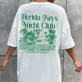 6903 donne Florida Yacht Club Back Print T Shirt estate oversize Tropical Beach T-Shirt Trendy