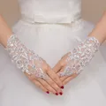 1 Paar weiß/rote Braut handschuhe elegante kurze Absatz Strass Spitze Handschuh finger lose