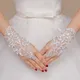 1 Paar weiß/rote Braut handschuhe elegante kurze Absatz Strass Spitze Handschuh finger lose