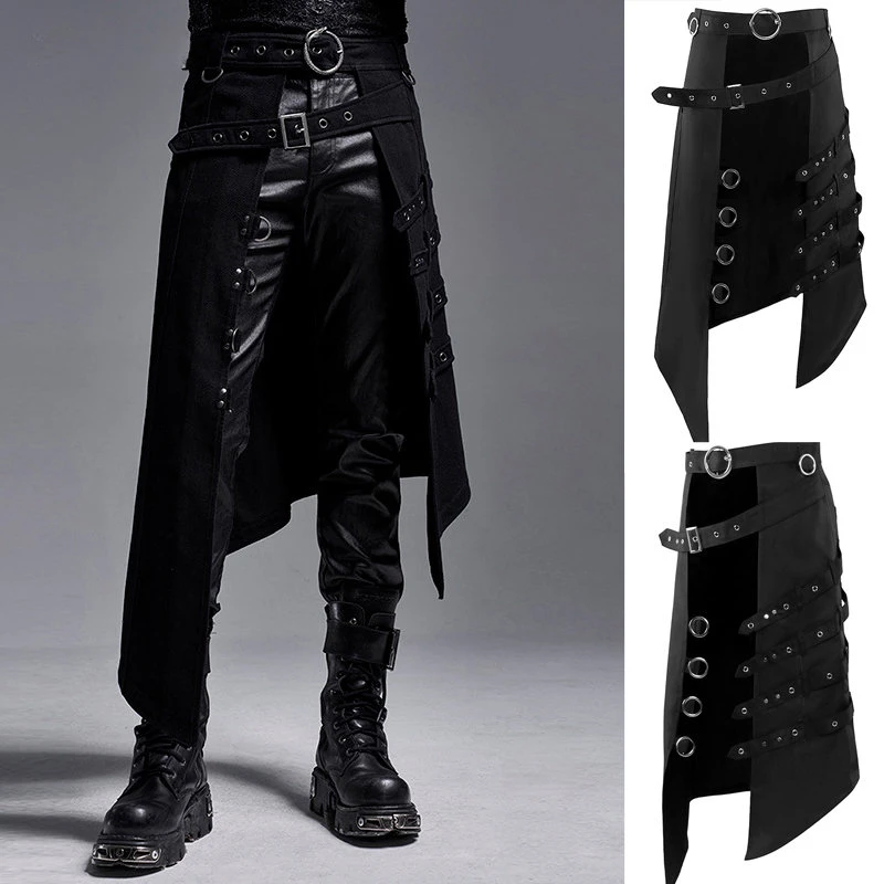 Gothic Herren Halbrock Jacquard Steampunk Stilvoller Kilt Offene Vorderseite Harujuku Burlesque Fransen Traditionelle Röcke