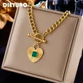 Dieyuro 316l Edelstahl grün Stein Herz Anhänger Halskette für Frauen neue 2-Farben-Mädchen ot