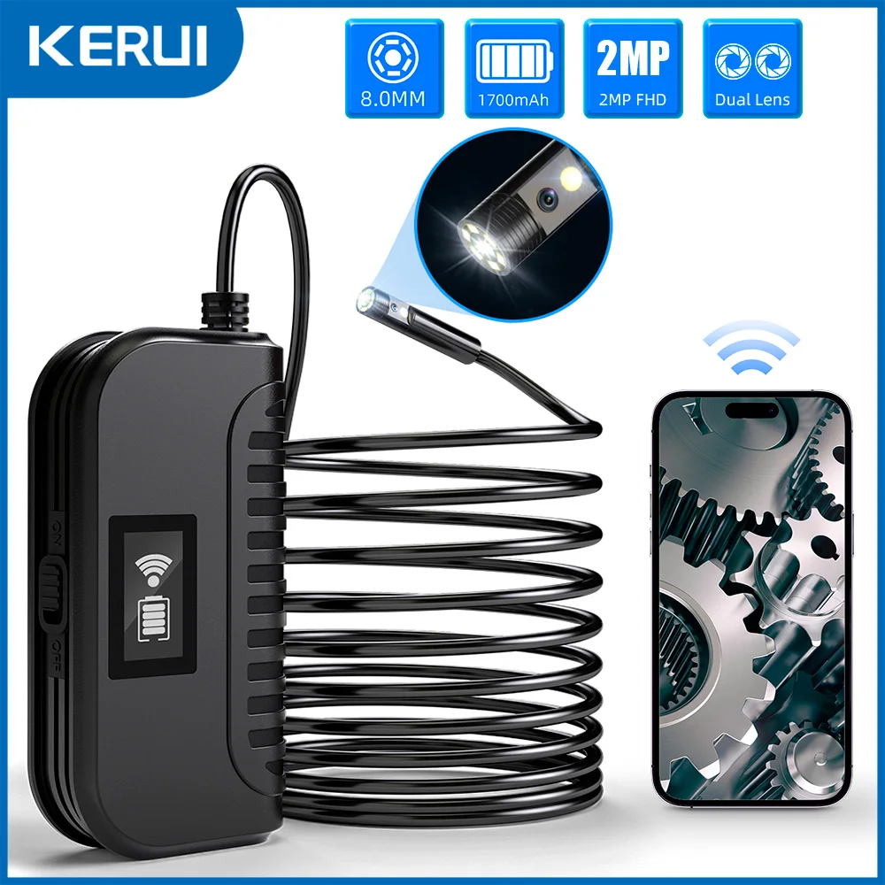 Kerui Dual Lens Wifi Endoskop 2mp HD Scope Snake Industry Mini-Kamera mit LED-Leuchten Video Inspektion wasserdichtes Endoskop Image