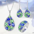 Luxus Sterling Silber Saphir Schmuck Sets Für Frauen Blau und Grün Zirkon Anhänger Halskette