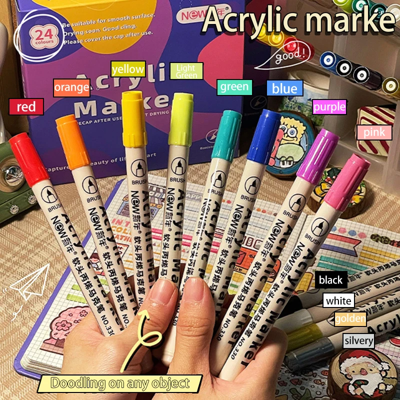 Ein Set 12/24 Soft Head Acryl mMark Pen Art Graffiti Color Brush Undurchsichtige Student Special Painting Image