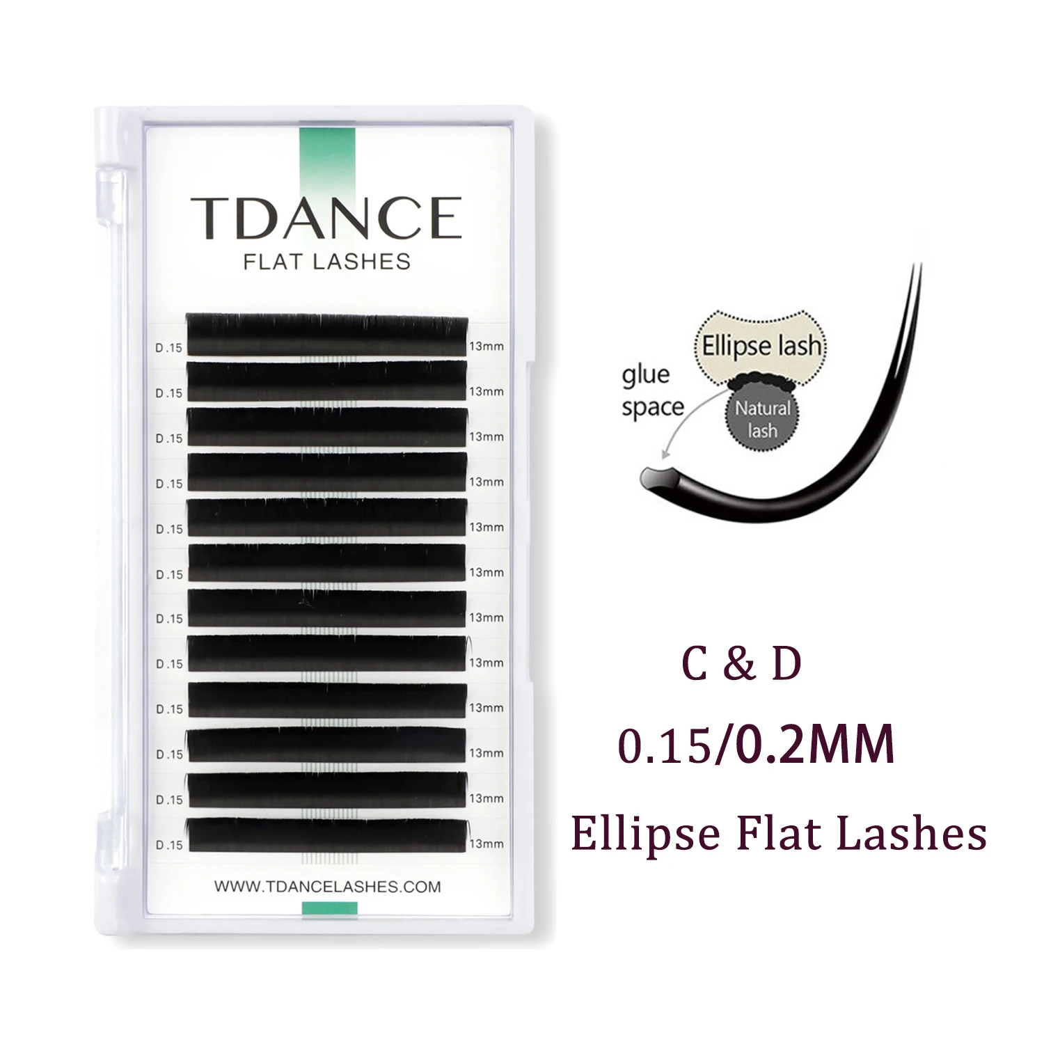 TDANCE Ellipse Flat Wimpernverlängerungswimpern, 12 Reihen, 8–15 mm, 0,15/0,2 individuelle geteilte Spitzen, matte, weiche künstliche Nerz-Falsche Wimpern Image
