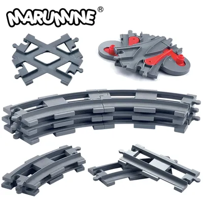 Marumine 8PCS Block Zug Gerade Gebogene Spur Crossover Teile Eisenbahn Schalter Große Größe Gebäude Ziegel City View Zubehör Image