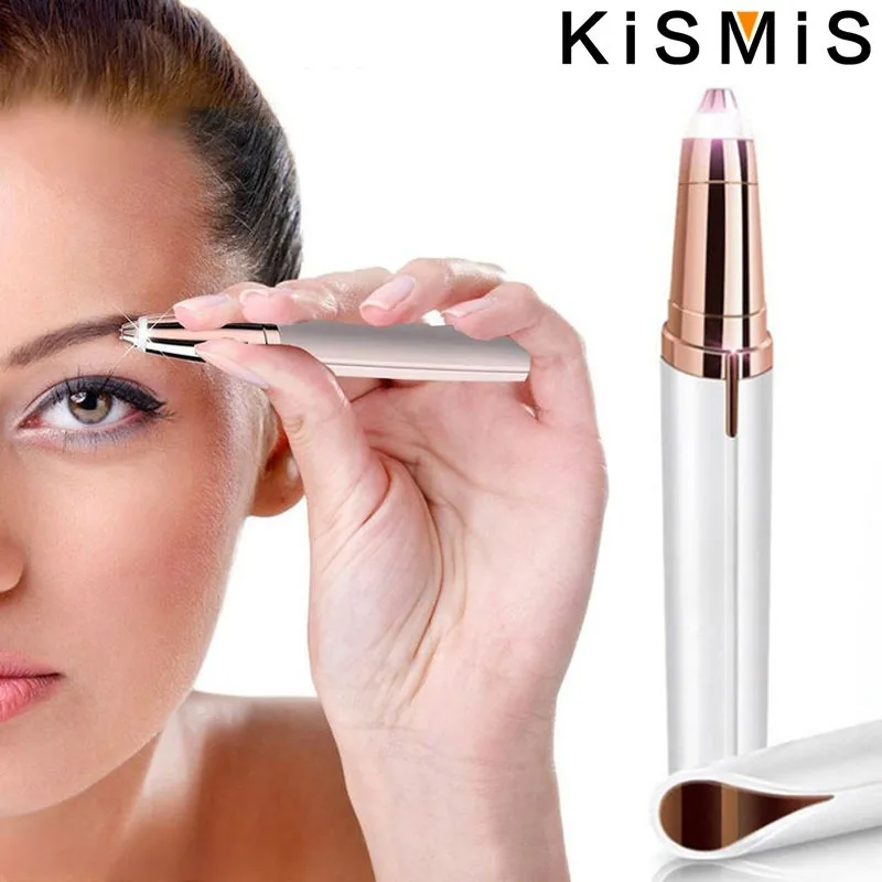 KISMIS USB wiederaufladbarer Mini schmerzloser elektrischer Augenbrauentrimmer Gesichtshaarentfernung Rasierer Epilierer Stiftset für Frauen Image
