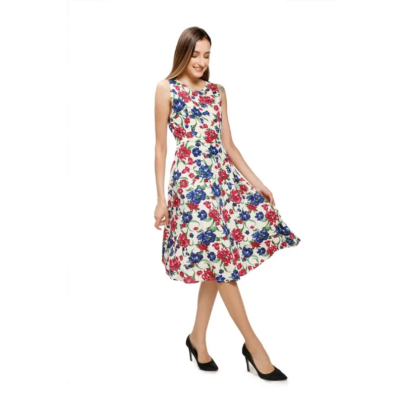 Hepburn Stil Blumen druck Vintage Sommerkleid neue Frauen ärmellose große Schaukel sexy Party kleid plus Größe S-3XL