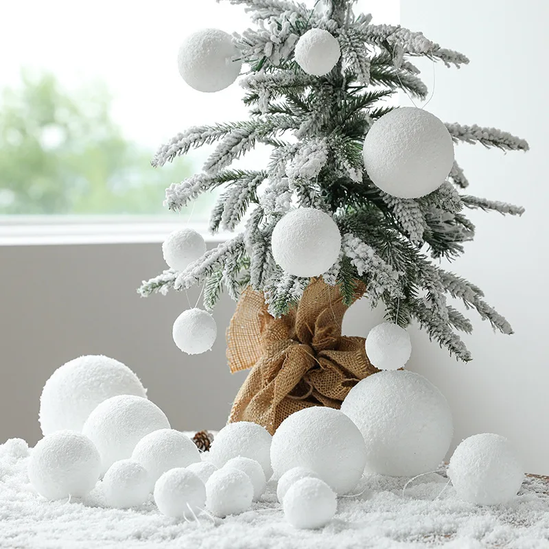 Weihnachten Schneebälle Weiß Schaum Weihnachtskugeln Ornamente für Weihnachtsbaum Hängen Anhänger Ball Neujahr Party Dekoration Suppl Image