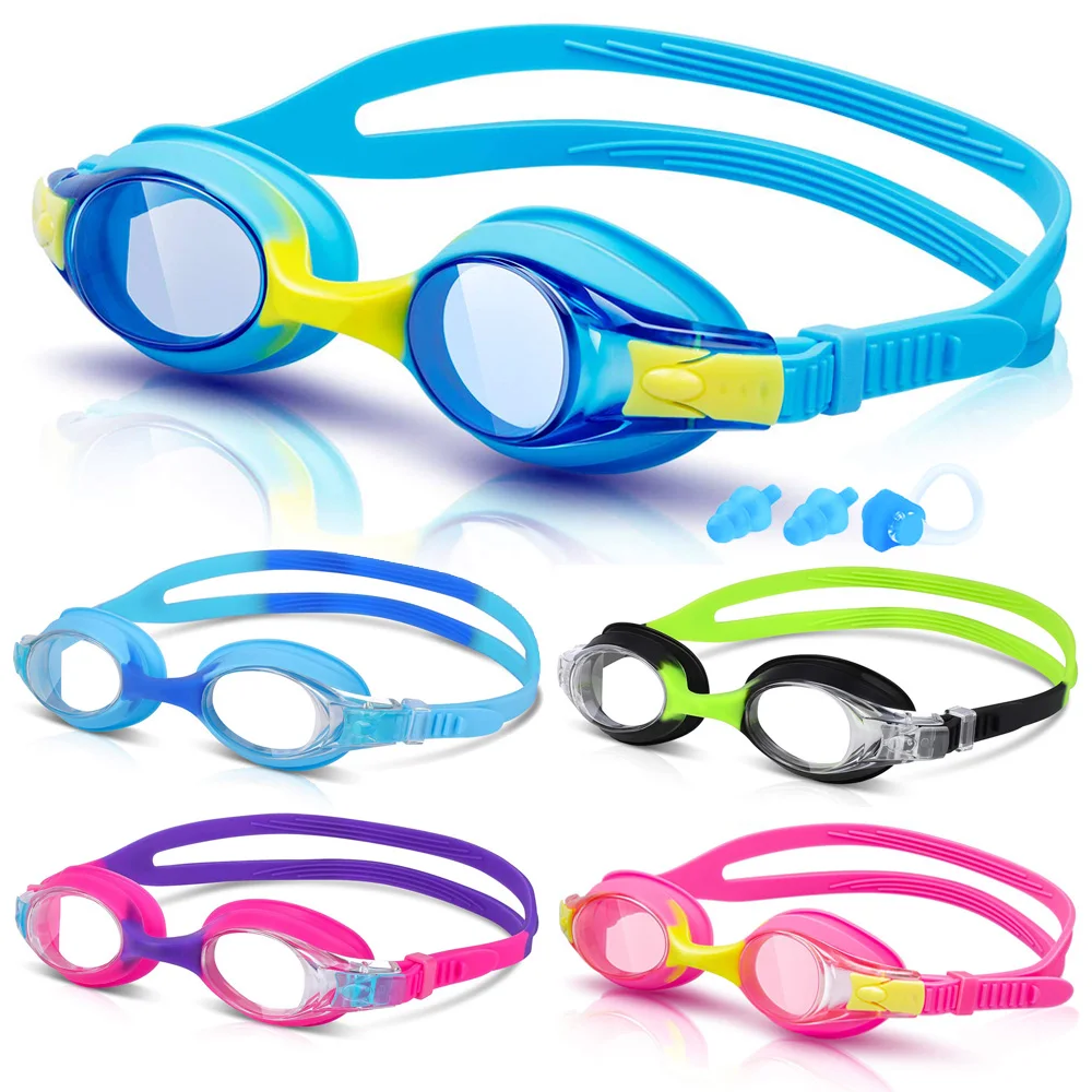 Schwimmbrille für Kinder, Jugendliche im Alter von 3–14 Jahren, beschlagfrei, 100 % UV-Schutz, klare Sicht, kein Auslaufen, schnell verstellbarer Riemen Image