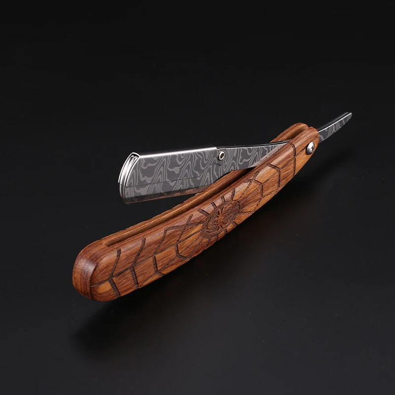 Holztrimmer, manueller Rasierer, professioneller gerader Rand, Edelstahl, scharfer Friseurrasierer, Muster, Schnitzgriff (ohne Klinge) Image