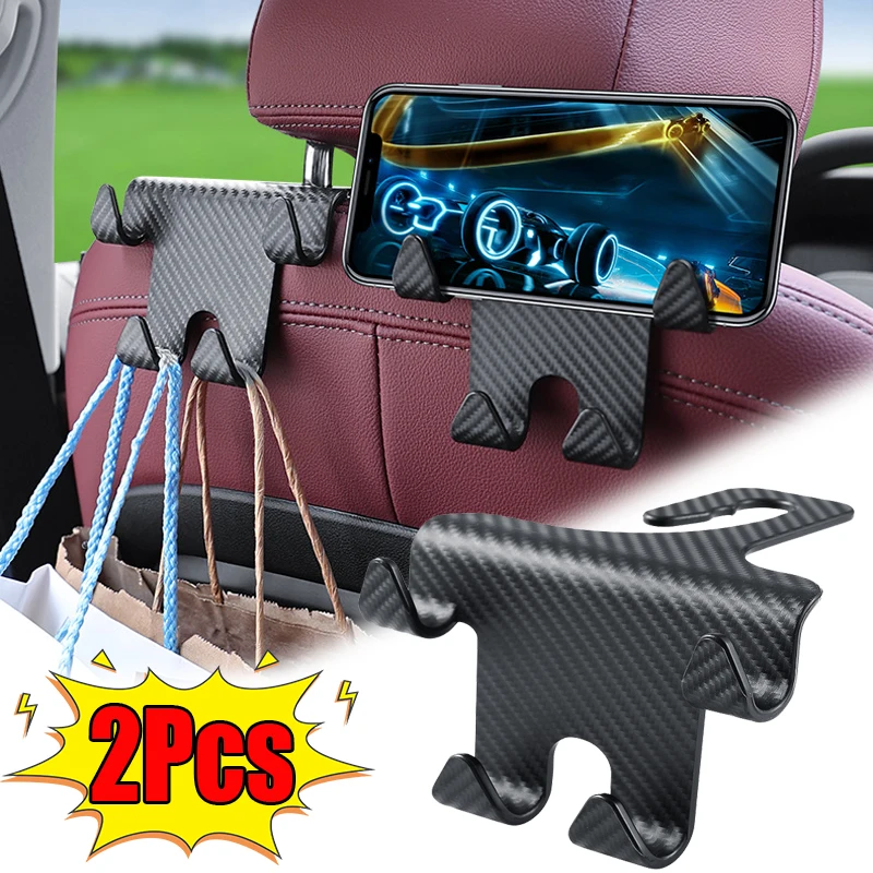 Auto Sitz Kopfstütze Haken Carbon Faser Universal Handy Halter Fahrzeug Halter Handtasche Geldbörse Mantel Auto Innen Zubehör Image