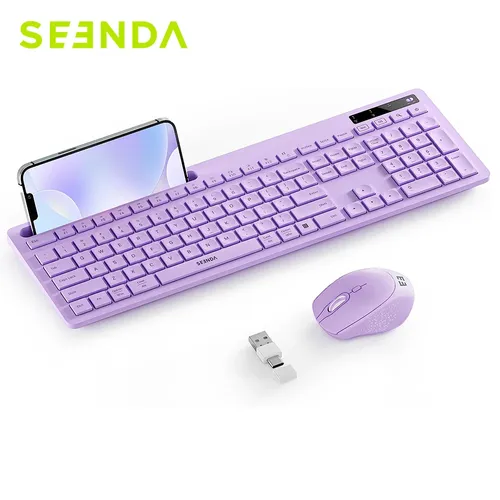 Seenda Full-Size-Tastatur mit Telefon halter 2 4g Silent USB Wireless-Maus und Tastaturen für