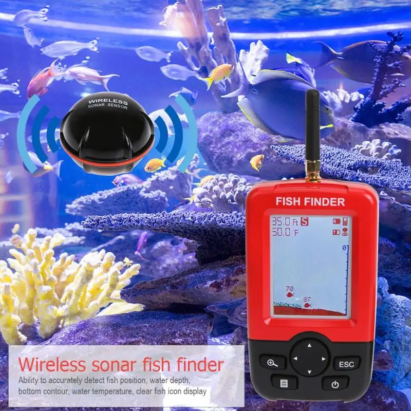 100 m kabelloser Sonarsensor, Tiefen-Fischfinder, Echolot für das Salzwasserangeln am Meer, Meer – intelligenter tragbarer Fischfinder Image