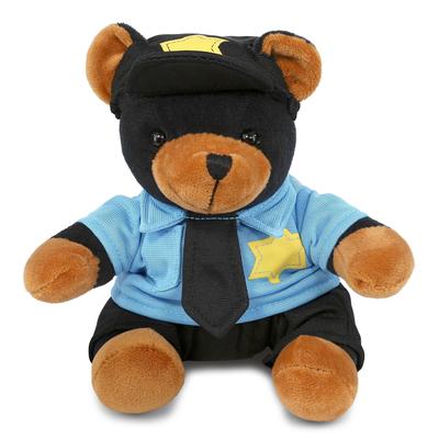 DolliBu Black Bear Police Officer Plush Toy with Cop Uniform and Cap - 6 inches