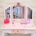 Princess Makeup Table for Kids - Vanity Set with Mirror, Stool, Tri-Folding Mirror & Drawer