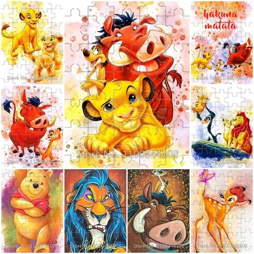 Disney 35 Stück Puzzles der König des Löwen Simba Timon Pumbaa Puzzle Winnie the Pooh Cartoon Bild